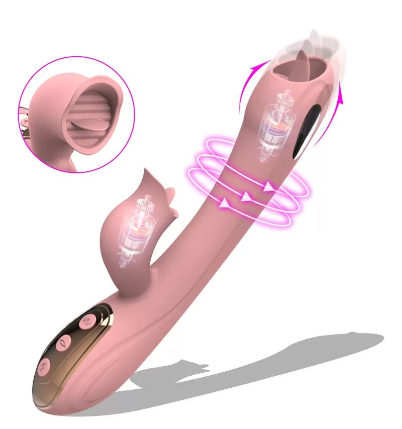 BESS Klitoris ve G-Spot Uyarıcı Dil Simülasyonu Elektroşok Titreşimli 2 in 1 Rabbit Vibratör - Pembe