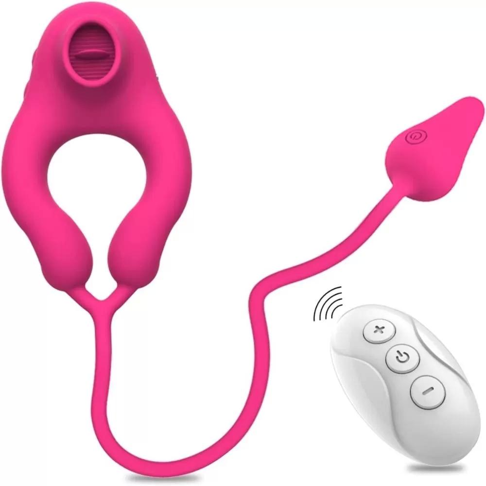 ESSENCE Kuyruklu Prostat Uyarıcı Plug ve Klitoris Uyarıcı Dil Vibratörlü Penis Halkası